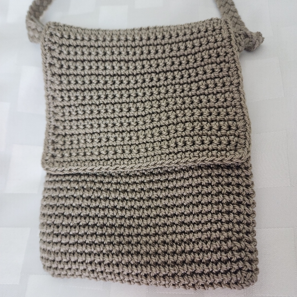 Crochet Brown Flap Dense Tight Knit Zipper Crossbody Bag